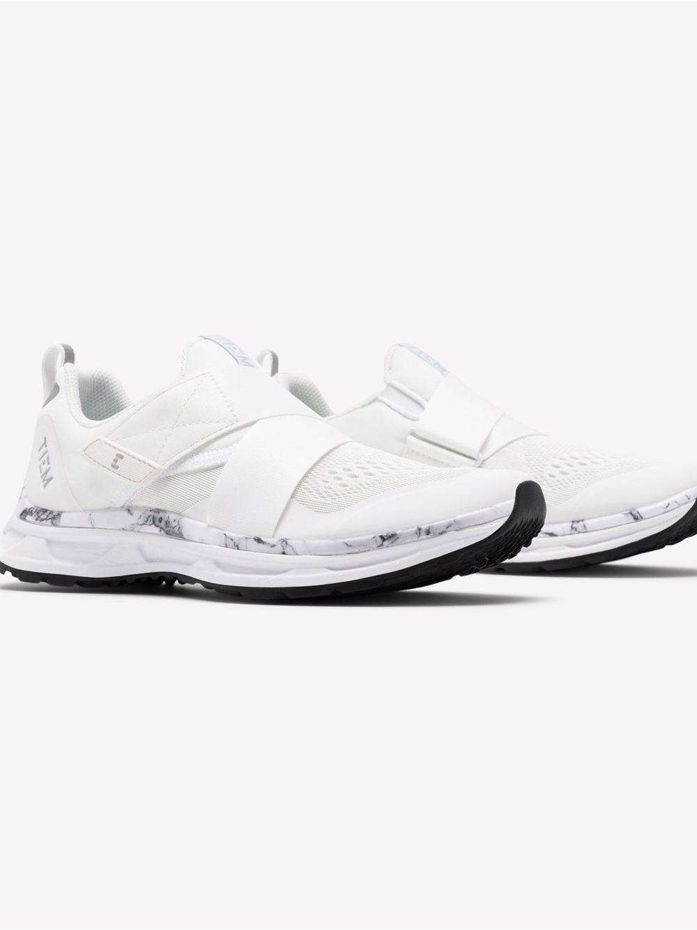 TIEM Women's White Sneakers with Marble-Detail Midsole cycling with spd cleat